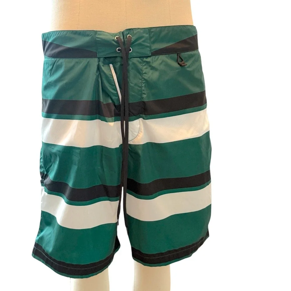 PRADA UB334 Men's Strip‎ Boxer Baiadera Nylon Green Swim Suit Sz. 46- 32
